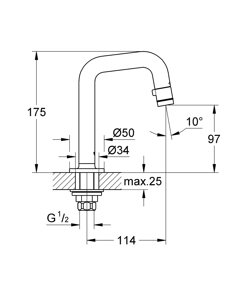 ברז מים קרים לכיור רחצה גרואה | 20202000 של גרואה GROHE – תמונה 2
