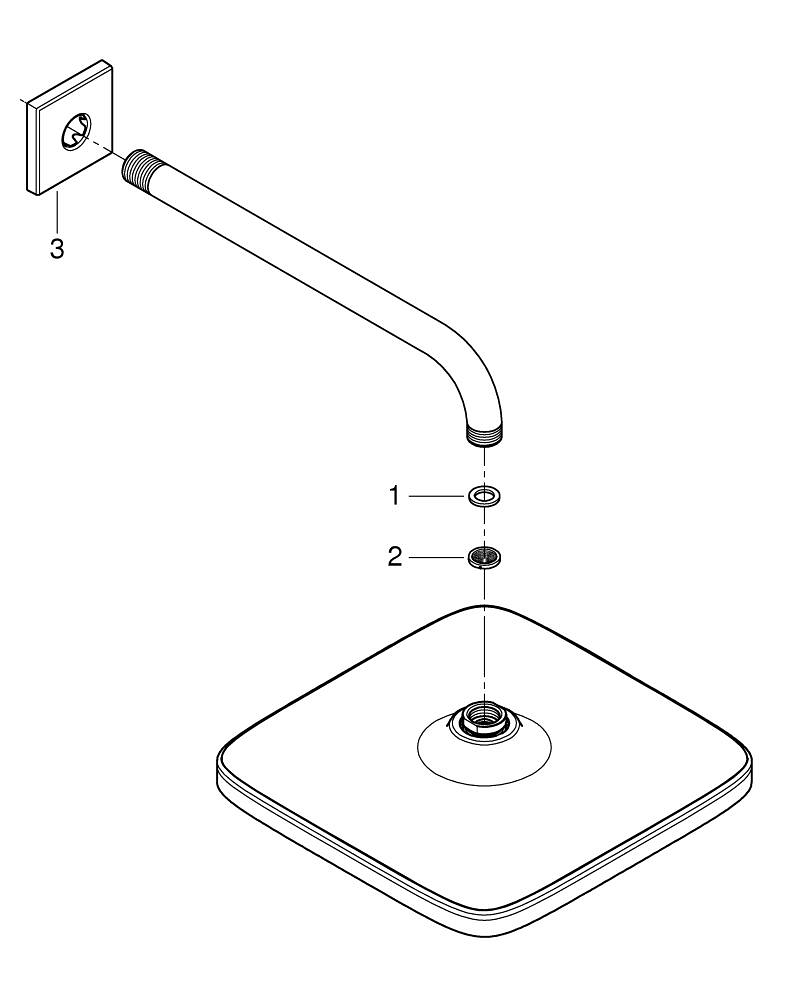 ראש מקלחת מרובע 25 ס"מ + זרוע 38 ס"מ גרואה | 26687000 | GROHE – תמונה 3