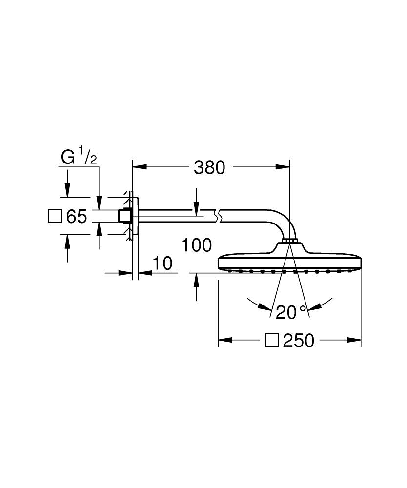 ראש מקלחת מרובע 25 ס"מ + זרוע 38 ס"מ גרואה | 26687000 | GROHE – תמונה 2